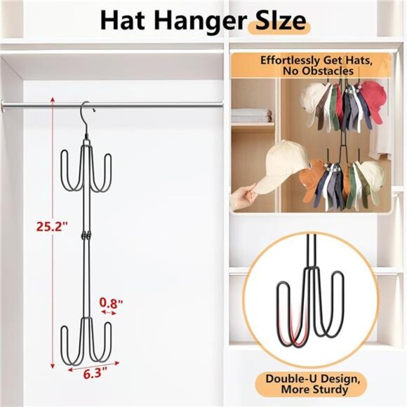 Hat Hanger Closet Organizer Stainless Steel Hat Rack for Baseball Caps Storage - Picture 2 of 8